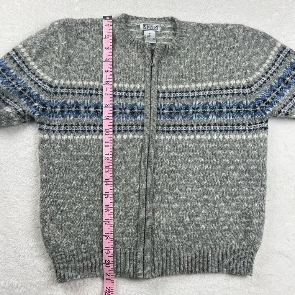 Skyr Vintage women's Zip up Sweater Wool Gray Blue Size Small